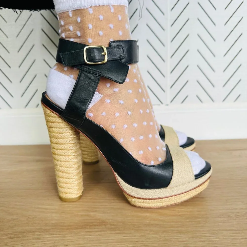 👠Women's Heels Sz 8M Ann Taylor Briston Leather Platform 5.5" espadrille pumps_5